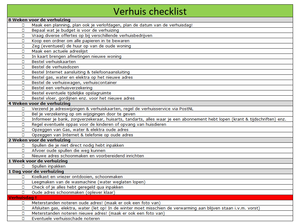 verhuis checklist